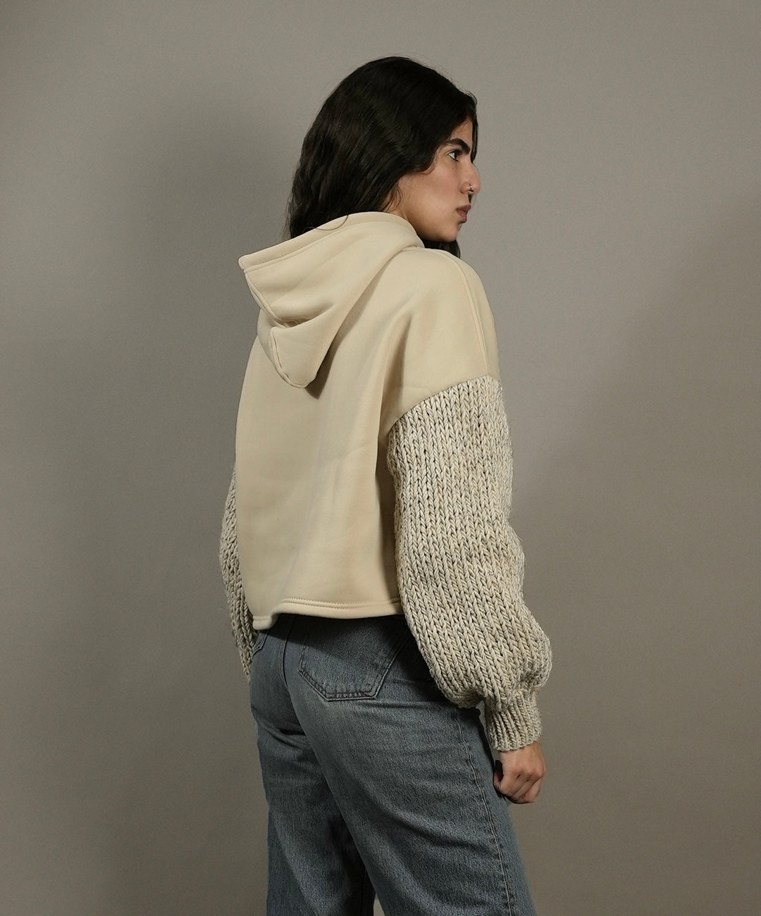 Beige Knit Hoodie