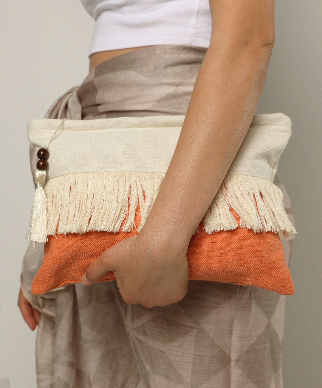 Peach Fringe Clutch