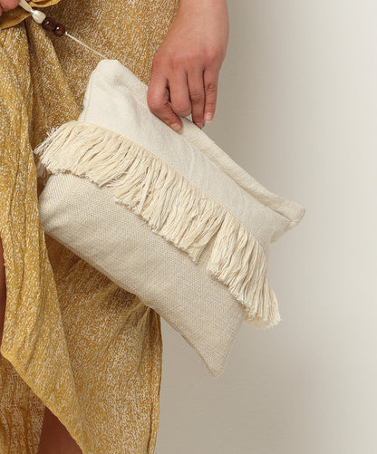 White Fringe Clutch