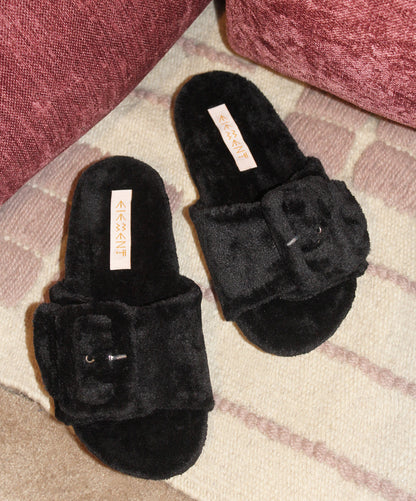 Black Buckle Slipper