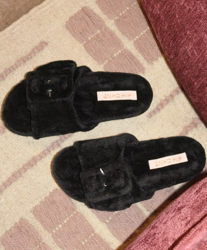 Black Buckle Slipper