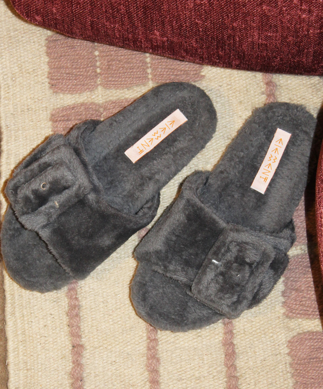 Grey Buckle Slipper